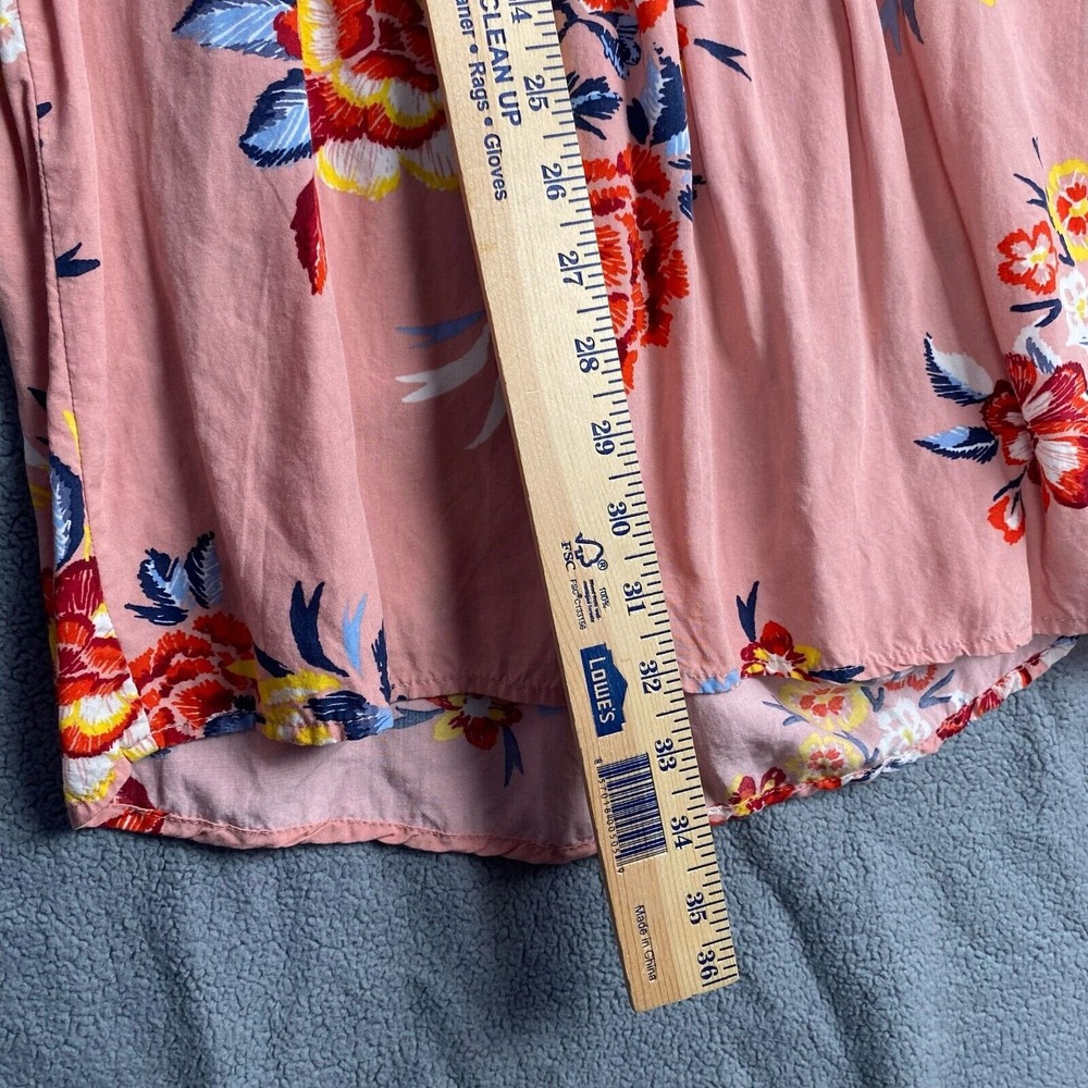 Old Navy Women's  Blush Pink Floral Blous‎ Large Long Sleeve Bow Neck Pleat - Picture 5 of 15
